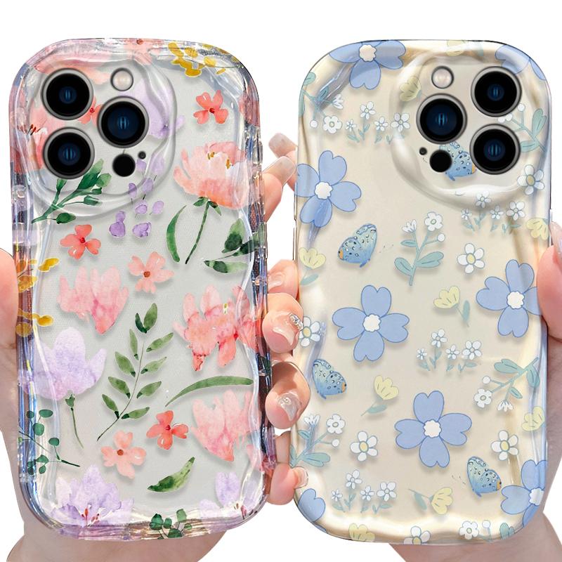 Watercolor Pink Purple Floral Wave Phone Case for iPhone 17 Air 16 E 15 14 Plus 13 12 Mini 11 Pro Max Shockproof Covers Funda