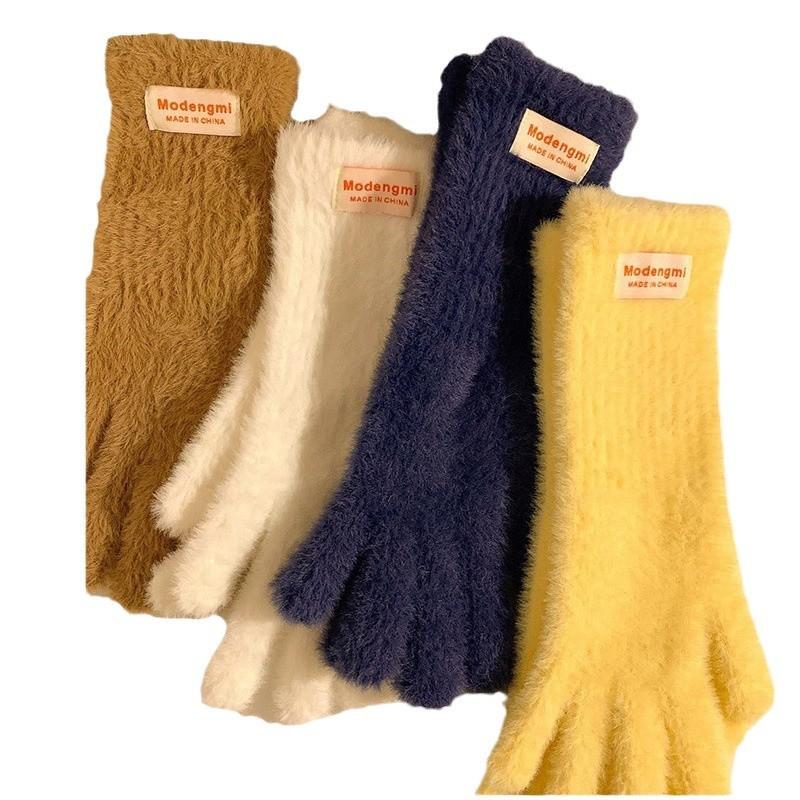 Plush  Soft and Waxy Finger Gloves for Women in Winter Versatile Long Style  Thickened and Warm  Student Cycling Fingerless Touch Screen