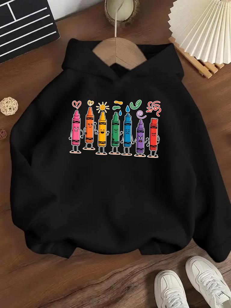 Children's Hooded Sweatshirt, Spring and Autumn Style, Boys' and Girls'cartoon Crayon Print Hoodie Casual Long-sleeved Pullover.
