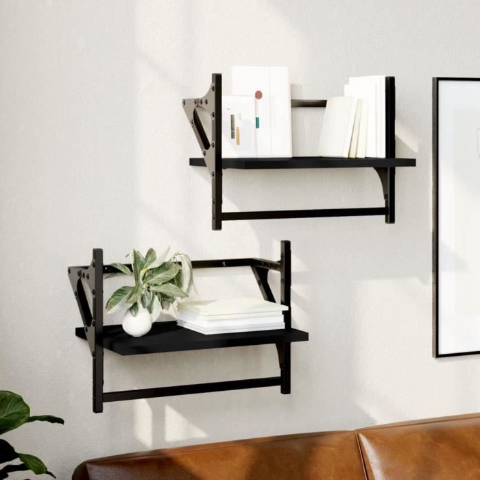 VidaXL Wall Shelves with Bars 2 Pcs Black 40x25x30 Cm 836238