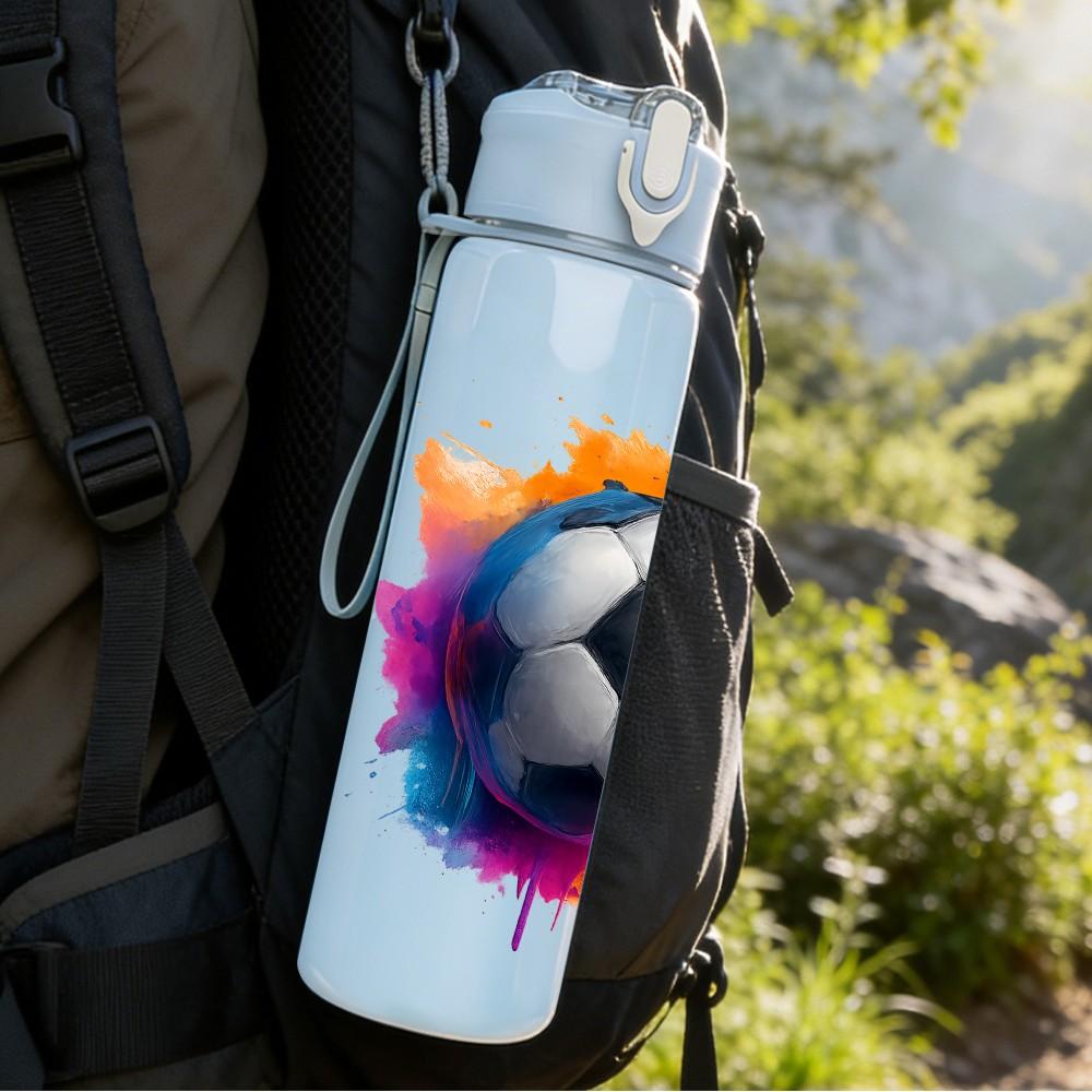 1PC Colorful Splash Soccer Ball Print 750ml Color Plastic Sports Water Bottle Leakproof Flip Straw Lid Suitable for Sports Office Home Use