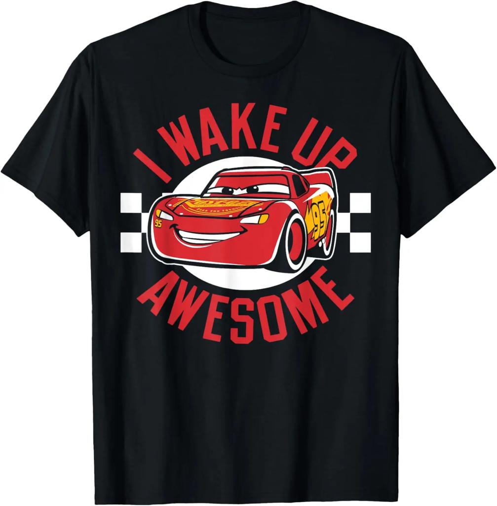 T-shirt d'été à manches courtes Rouge Disney Pixar Cars Flash McQueen Grand Visage Coton Hommes Femmes Haut Tee Streetwear Couple Unisexe