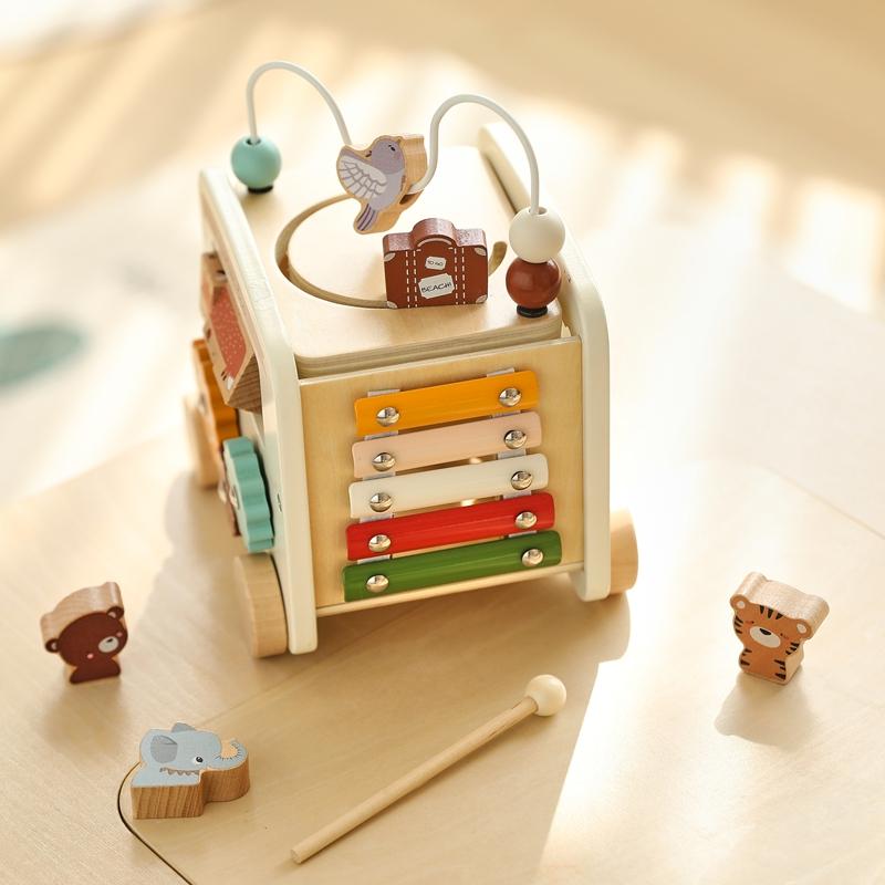 Montessori Wooden Children Toys Busy Toys Educational Games Bus 5 In 1 Busy Box Toys Montessori Baby Toys 0 12 Months Gifts Kids