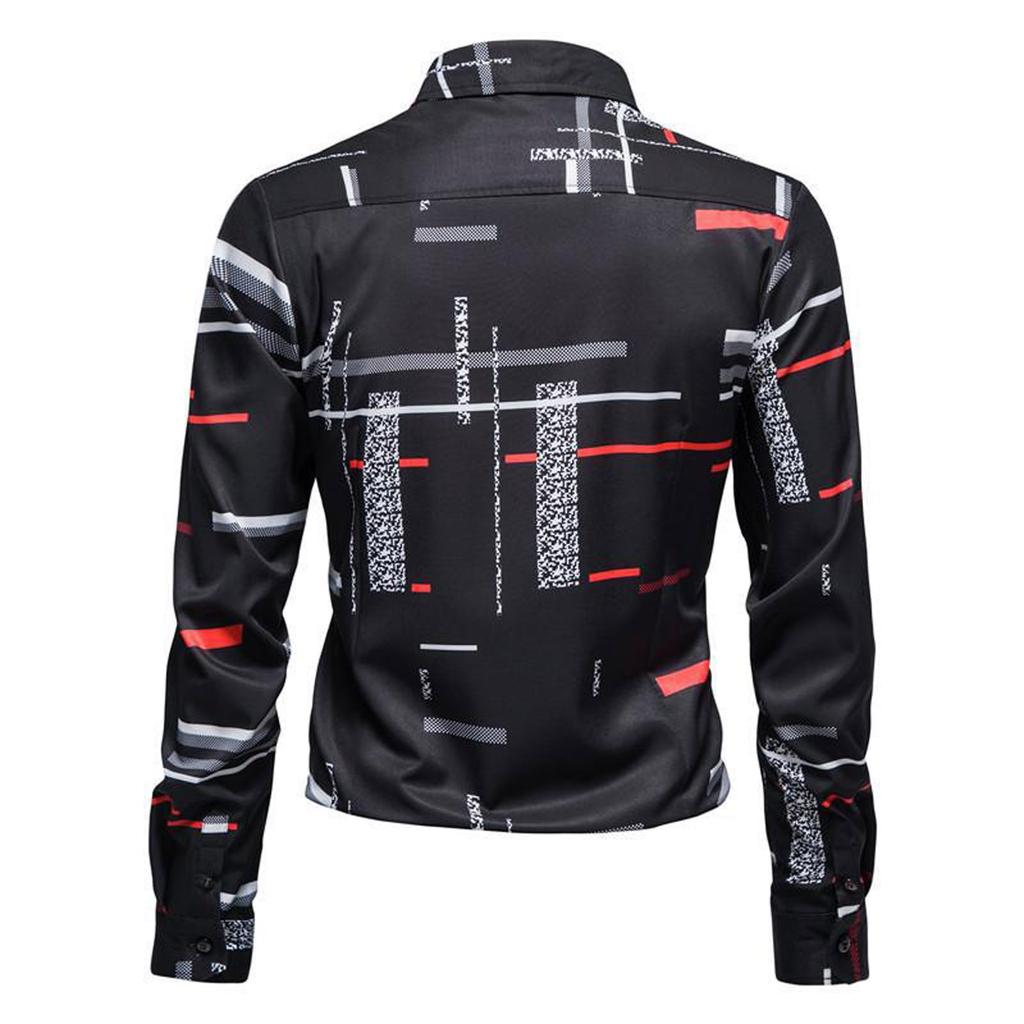 Men's Fashion Casual Long Sleeve Button Lapel Print Suit Shirt Top Blouse