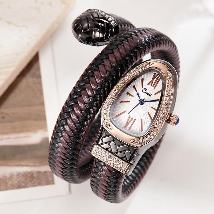 Snake Zodiac Snake Watch Fashion Personality Quartz Watch Diamond Leather Strap