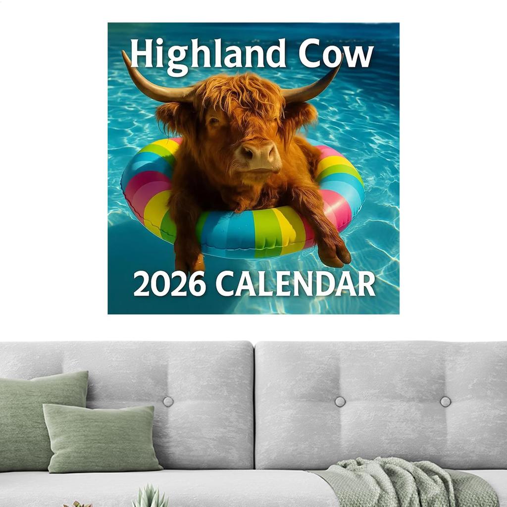2026 Kalender 12 Monate Hochlandrind Kalender 2026 Wanddeko Jan-Dez Agenda Dickes Papier Monatsplaner für Lehrer Schüler Zuhause