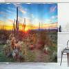 Cactus Shower Curtain,Western Nature Wild West Nature Sunset In Sonoran Desert Near Phoenix Fabric Saguaro Bathroom Curtain Sets