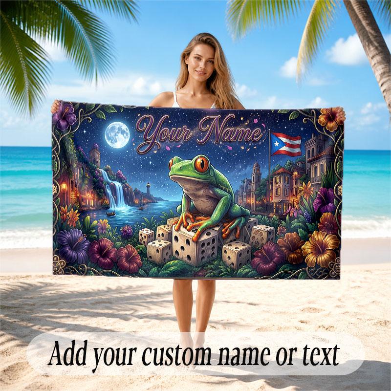 City Cyberpunk Theme Soft Beach Towel Personalized Custom Name Text Towel Portable for Beach Pool Travel