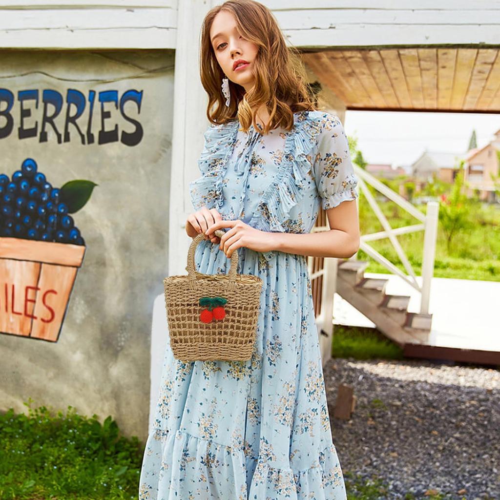 NICOLE & DORIS Women's Small Woven Basket Bag, 2-Way, Crossbody Bag, Mini Tote, Summer, Handmade Hemp Rope Woven, Elegant, Perfect for Fireworks