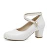 Fashion Women's Medium White Heels Spring Cross Ankle Strap Mary Janes Shoes Black Heeled Office Wedding Dance Shoes Dress Pumps Elegant