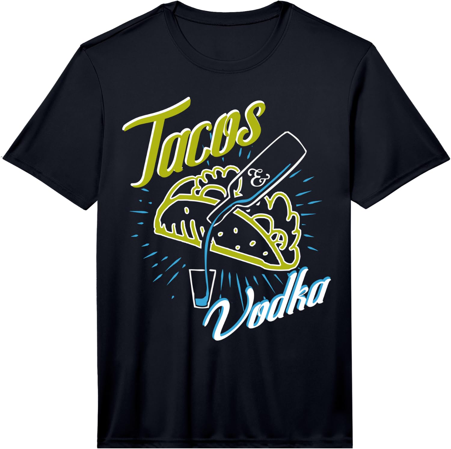 Mens Tacos and Vodka Funny Vintage Party Fun Performance T-Shirt Unisex T-Shirt XXL