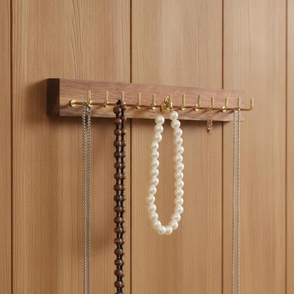 Necklace and Bracelet Holder Wooden Jewelry Organizer with Hooks Long-Lasting