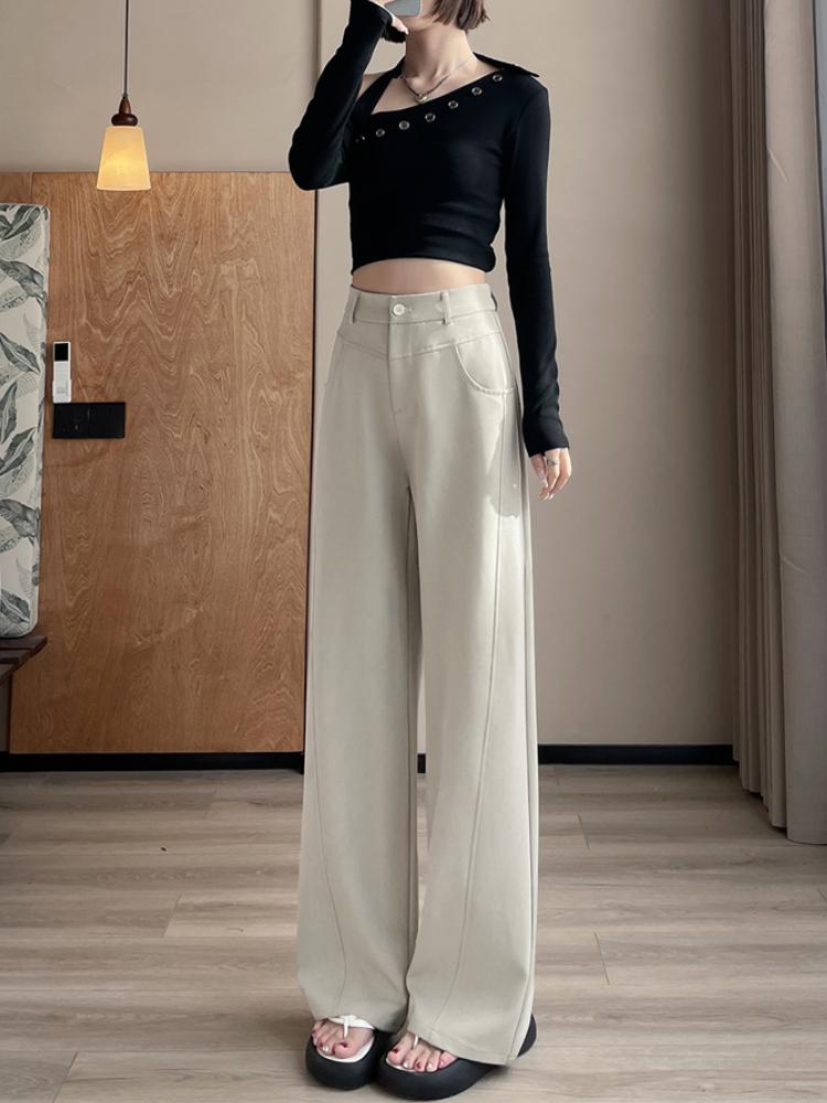 2025 Spring Summer Elegant Suit Wide-leg Pants Women's New Straight Mop Casual Trousers Narrow High Waist Drap Suit Pants
