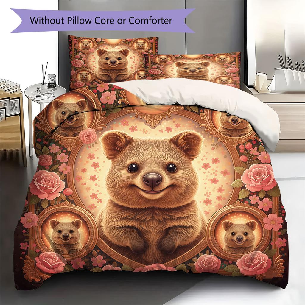 RoseAnimalPortraits Pattern Bedding Quilt Set Quilt Cover Pillowcase Home Decoration Birthday Gift (1 * duvet cover + 2 * pillowcase, without core)