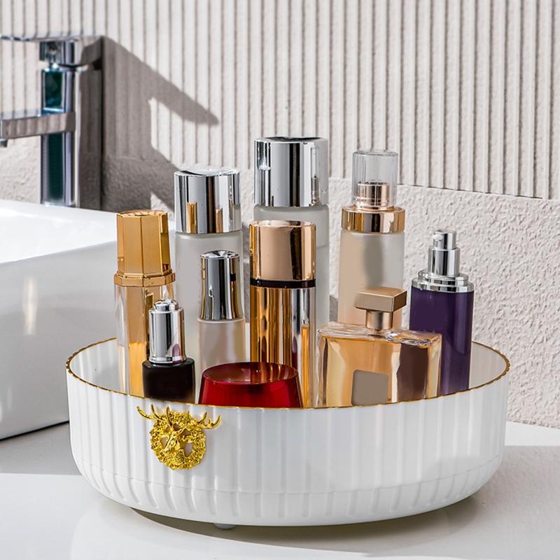 360° Rotatable Cosmetics Storage Holder Large Capacity Tabletop Spice Organizer Light Luxury Organizing Tray for Home