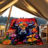 1pc Bull Flowers Outdoor Flannel Blanket, Cozy & Warm Soft Te Playful Design, Napping Camping,