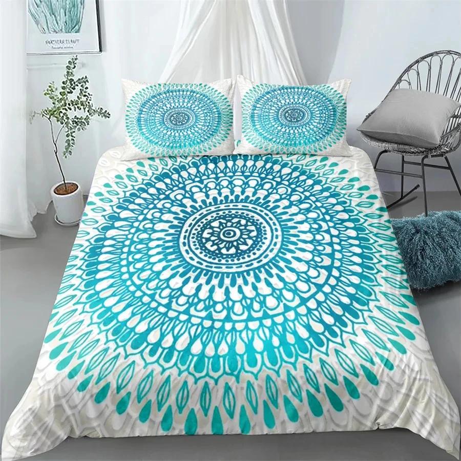 Mandala Sada povlečení Bohémské ložní prádlo Modrá Růžová Elegantní Bohémský Romantický King Polyesterový Povlak na přikrývku Povlak na přikrývku Povlak na polštář