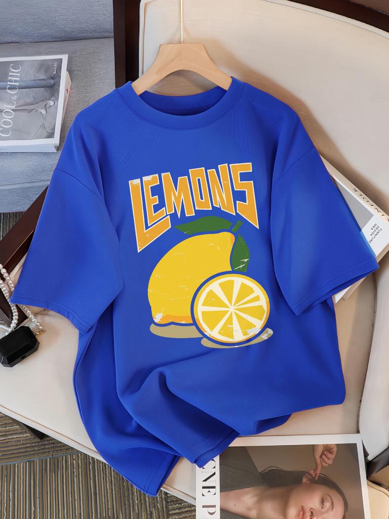 Fresh Lemon Fruit Prints Women Tee Shirt Casual Oversized T-Shirts Breathable Cotton Short Sleeve Comfortable O-Neck Tops