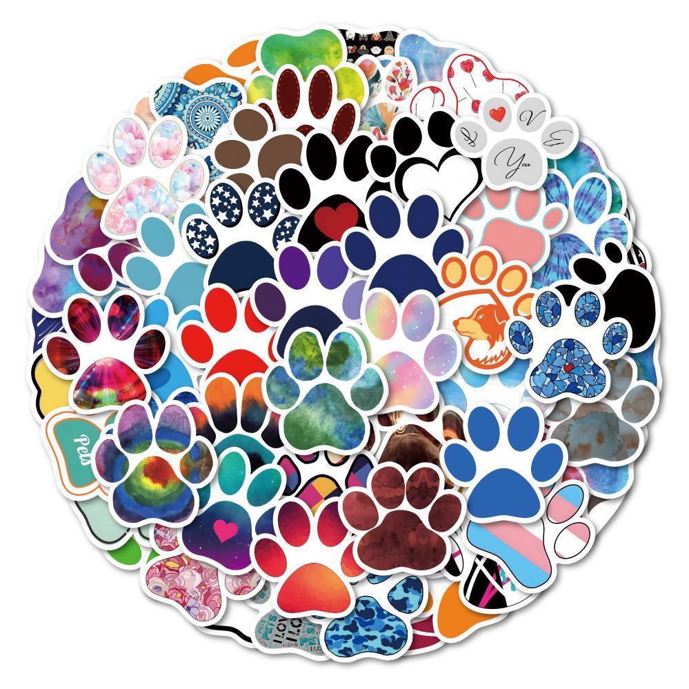 10/60pcs Cute Colorful Paw Print Stickers Cat Dog Paw Graffiti Stickers for DIY Luggage Laptop Skateboard Motorcycle Bicycle Sticker