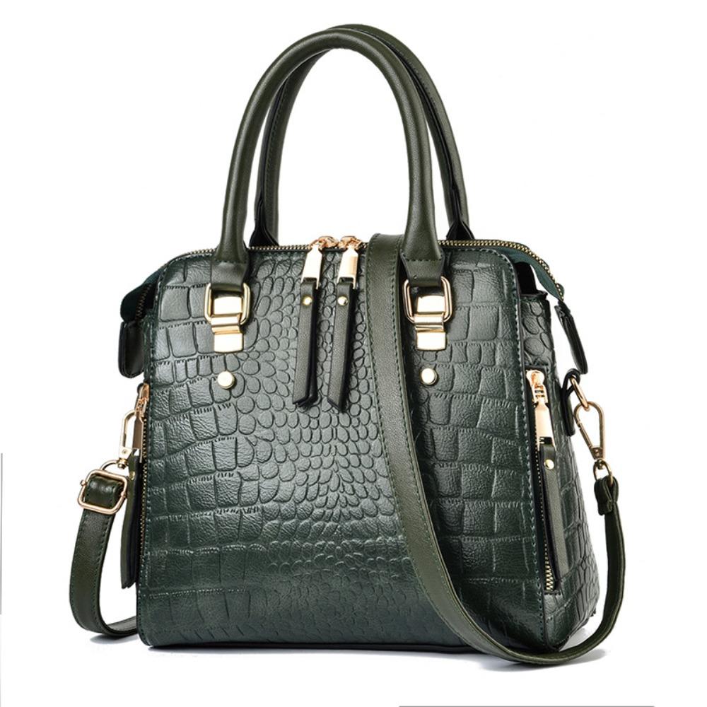 PU Leather Ladies Hand Bags Crocodile Pattern Tassel Design Crocodile Pattern Handbag Handle Design Shoulder Strap зелёный