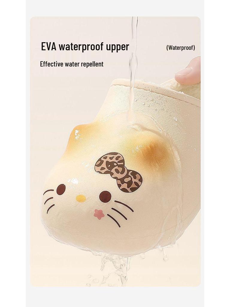 Waterproof Anti-slip Kitten Backless Cotton Slippers with Thick Plush Sole and Cartoon Design for Girls and Kids - New 2025 Style