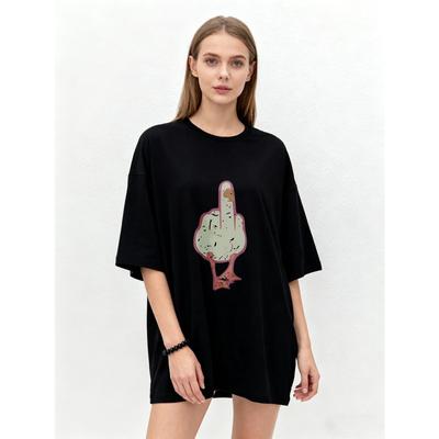Oversized T Shirt Black Middle Finger Cactus Print Casual Streetwear Fashion Statement Top for Women and Men