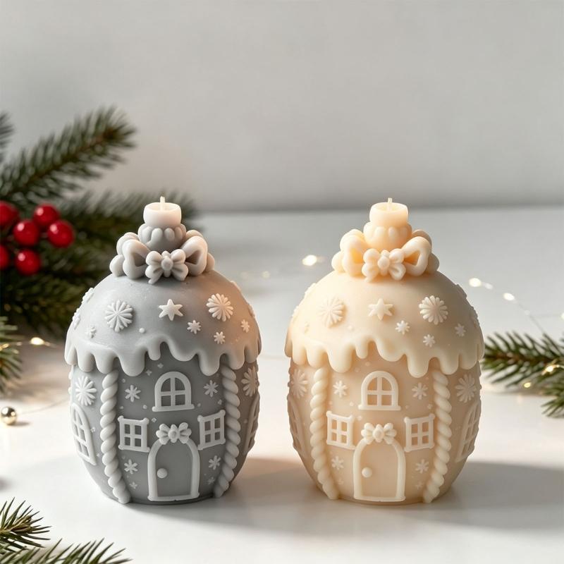 Christmas Candle Making Mould, Flexible Construction and Detailed Cavities for Handmade Soap Holiday Decoration Wax Casting