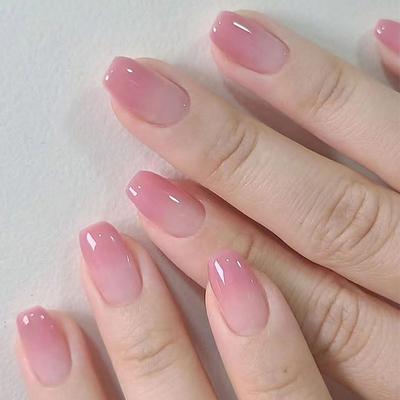 Fake Nail Wear Nail Solid Color Grape Red Gradual Change Removable Nail Art Piece Simple Nail Patch 24 Pieces