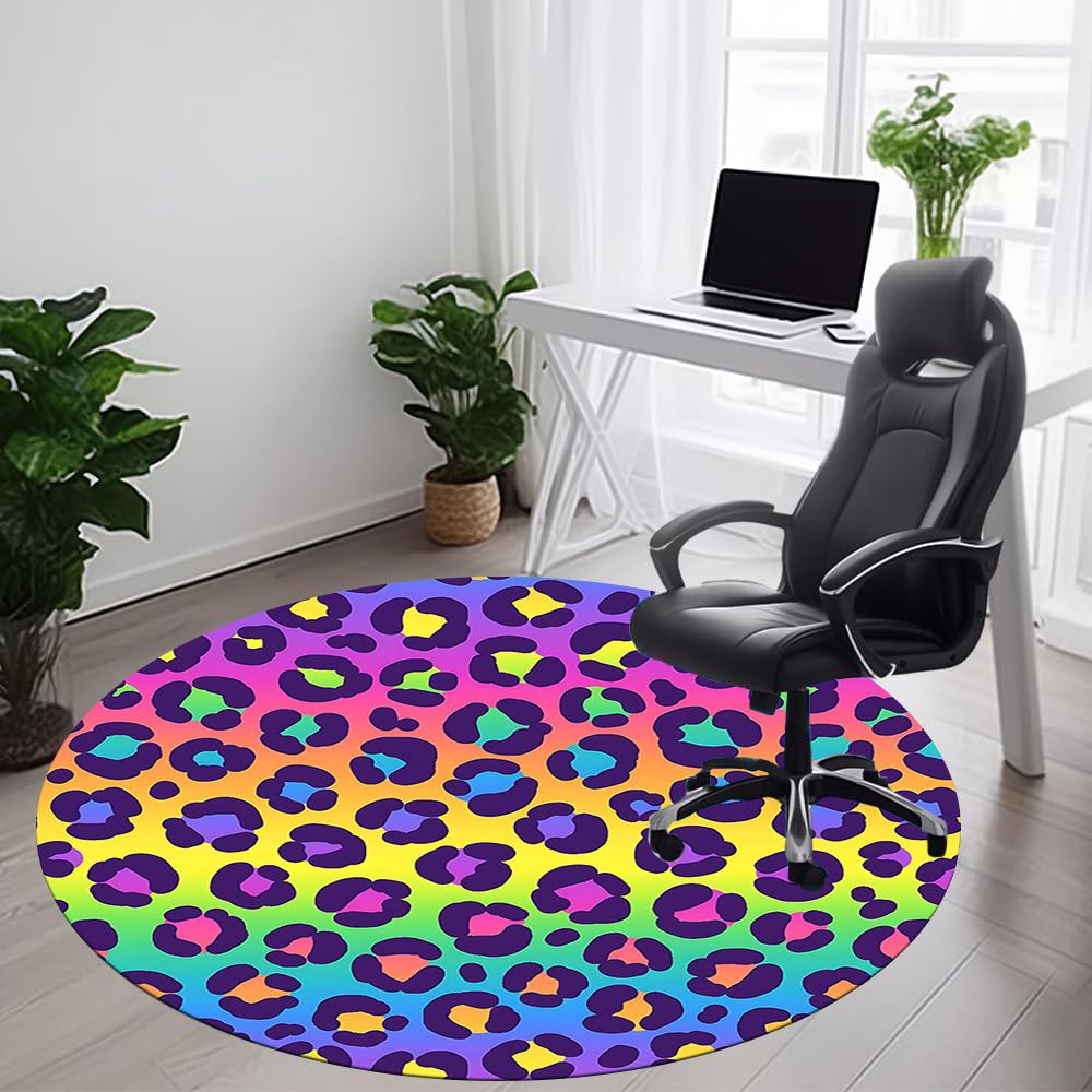 1pc Rainbow Leopard Office Round Area Rug, Indoor Mat Suitable ForOffice, Under Office Chairs Bedroom Living Room Home Decor, Room Deco T213