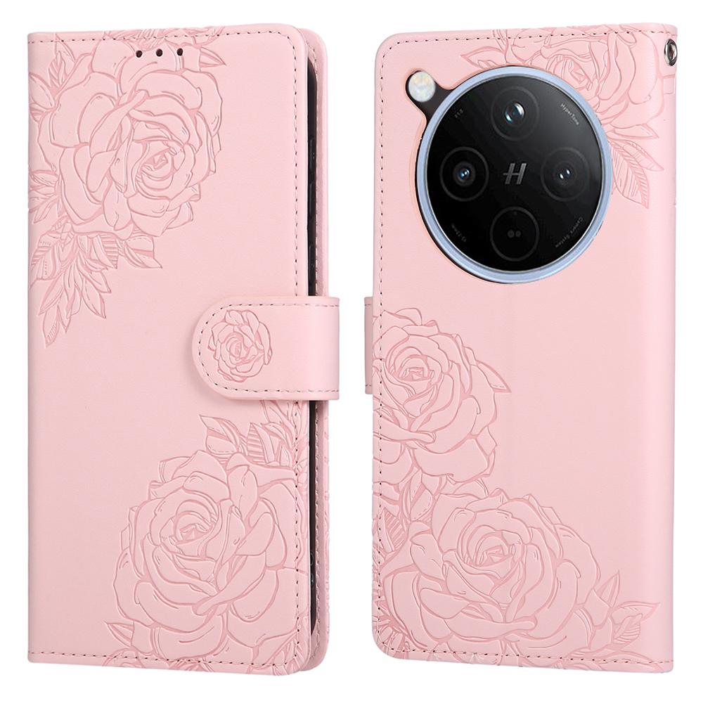 For Oppo Find X8 Pro 5G Case Rose Flower PU Leather Wallet Phone Cover with 3 Card Slots/Wrist Strap