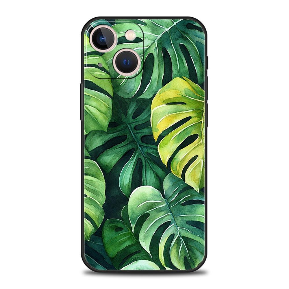 Leaves Monstera Green Phone Case For iPhone 17 16 15 Pro Max 11 12 13 14 7 8 Plus SE 2020 X XR XS Cover Soft Black