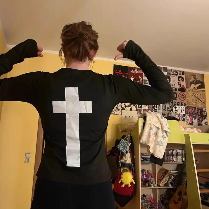 Y2K Women's Retro Letter Print Round Neck Long-Sleeve T-Shirt