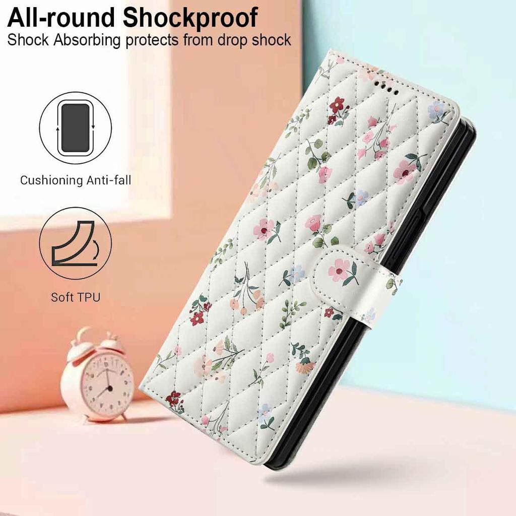 Applicable to Samsung Z Fold7Lanyard phone case with floral and checkered pattern leather cover Fold6/5/4Flip cover case