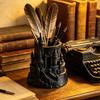Dark Castle Pen Holder Large-Diameter Storage Desktop Organizer with 3D Micro-Landscape Design Distressed Black Gray Texture Durable Fantasy Decor