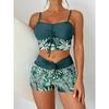 High waist flat angle strap print solid color splicing print large size swimsuit
