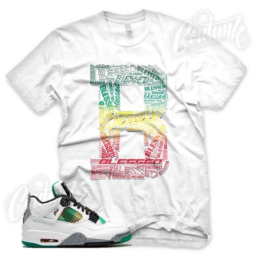 White B BLESSED Sneaker T Shirt for J1 4 Rasta Lucid Green Carnival Multi S