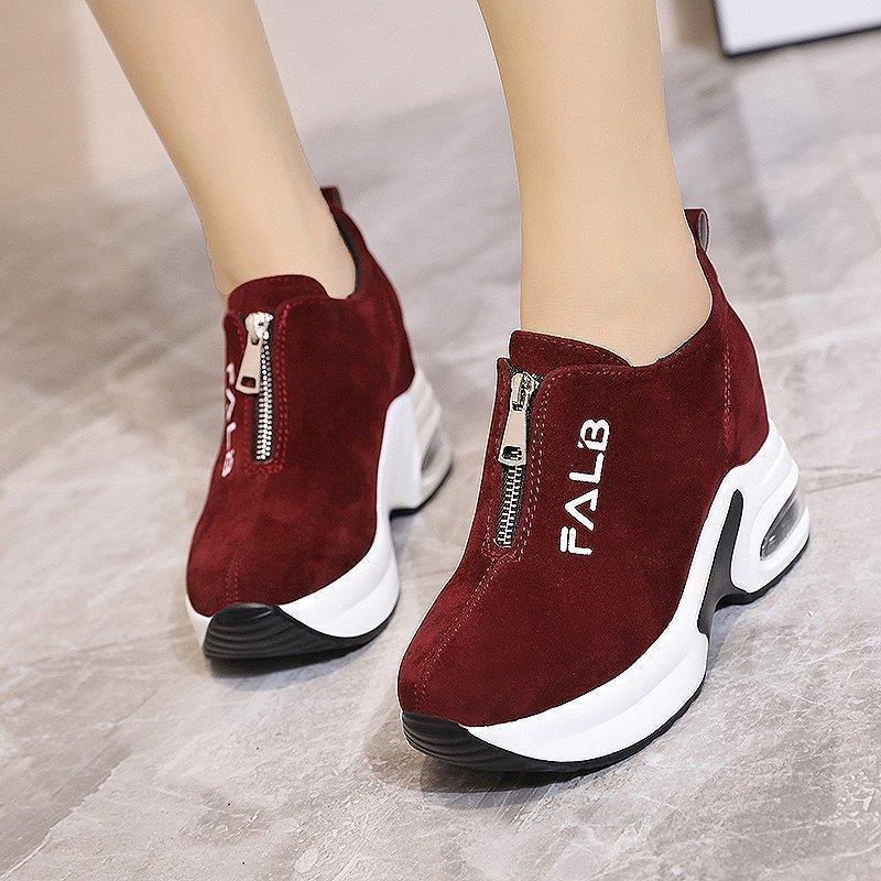 Korean Style Women's Thick-Soled Suede Sneakers with Air Cushion and Zipper for Autumn and Winter