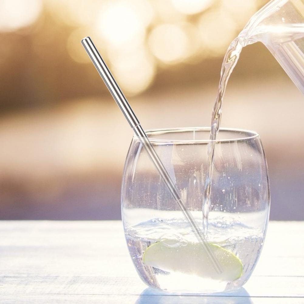 Reusable Stainless Steel Straight Straw Portable Retractable Drinking Straw Cleaning Brush Kit