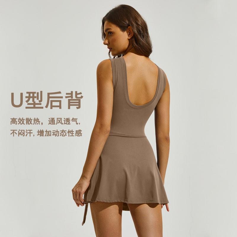 Womens Sleeveless Yoga Tennis Skort With Built-in Shorts Breathable Sport Skirt Gym Running Outdoor Fitness Summer