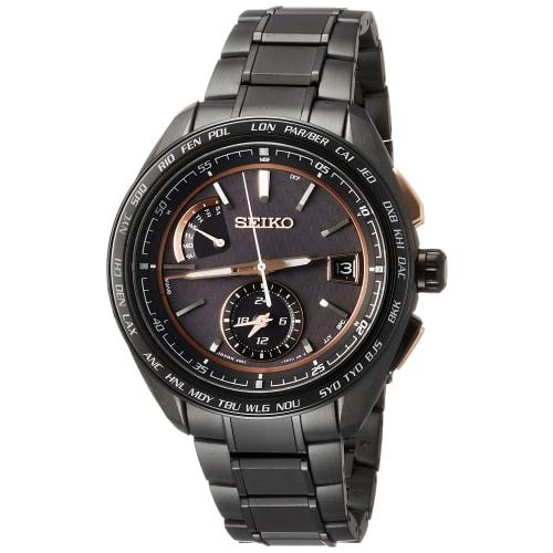 

Seiko Watch SAGA263 Men s Brightz Solar Radio-Controlled Sporty Line Watch with Carbon-Look Black Dial and Sapphire Crystal, Titanium Model, Black