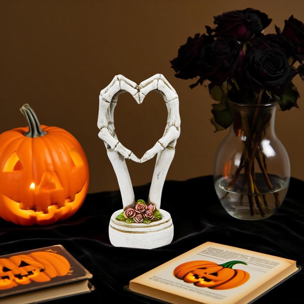 Kreative Geste Desktop-Figur Harz Schädel Hand Herz Skulptur Halloween Wohnzimmer Schlafzimmer Grotesk Gotisch Heimdekor