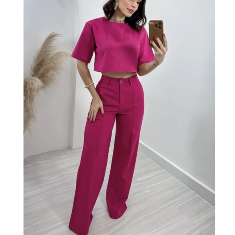 European and American Fashion Short Top High Waist Wide Leg Suit Pants Women's Suit