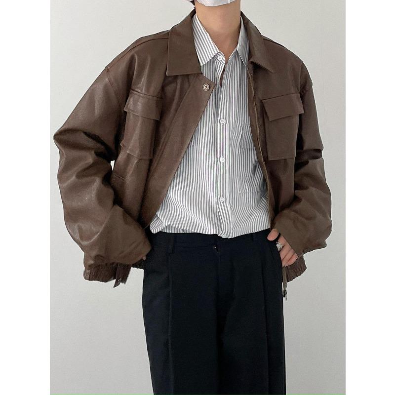 

Осень и Зима Корейский Стиль Ретро ПУ Мотоциклетный Стиль Кожаная Куртка Мужская Свободная Куртка с Лацканами XXL