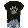 Real Paw Diamond Decorative Print T-Shirt, Short Sleeve Crew Neck Casual Top for Summer and Spring, Women's Clothing