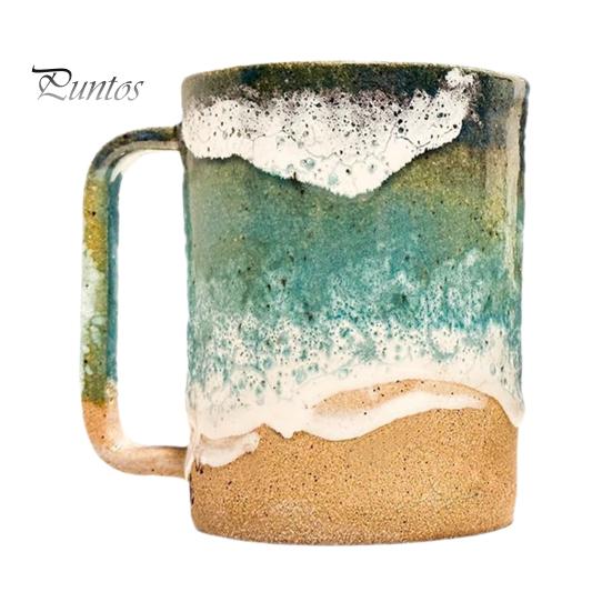 Paw Print Ocean Shoreline Mug Ceramic Coffee Cup Handmade Waves Pattern Tea Mug 11oz/15oz Sea Foam Claw Drinking Mug Beach Souvenir Gift