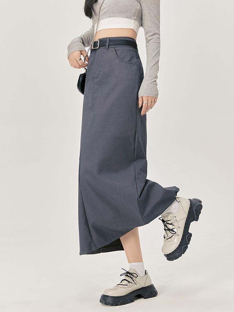 Women Split Suit Midi Skirts Summer Slim High Waist A Line Skirt Female Elegant Casual Office Lady Korean Vintage Black