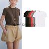 Summer New Product Women's Clothes French Minimalist Double-Sided Cloth Silm Short Sleeve Crew Neck T-shirt Top 4174378