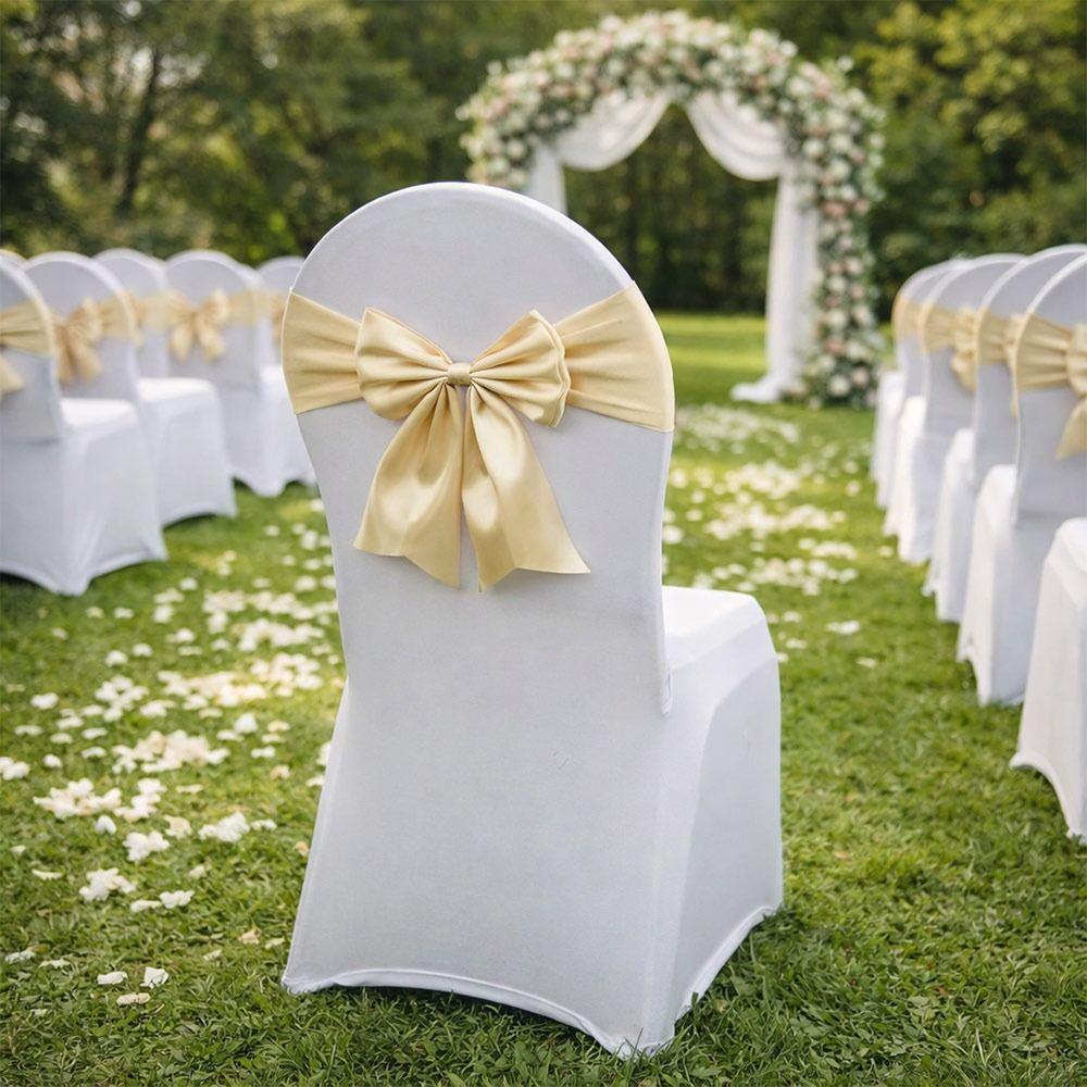 Bows Chair Back Bow Decorative Belt Elastic Band Ties Fastening Event Chair Straps Ready Made Satin Chair Sashes