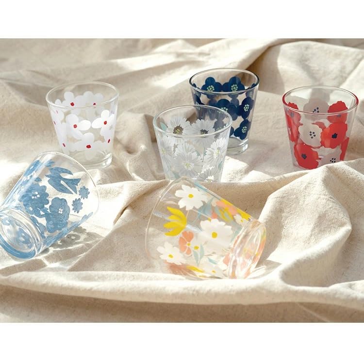 Wpc. Patterns Camellia Navy Glass Tumbler, 240ml Capacity, W125-9088-204, Cute and Stylish, Cool and Stylish, Perfect as a Housewarming Gift