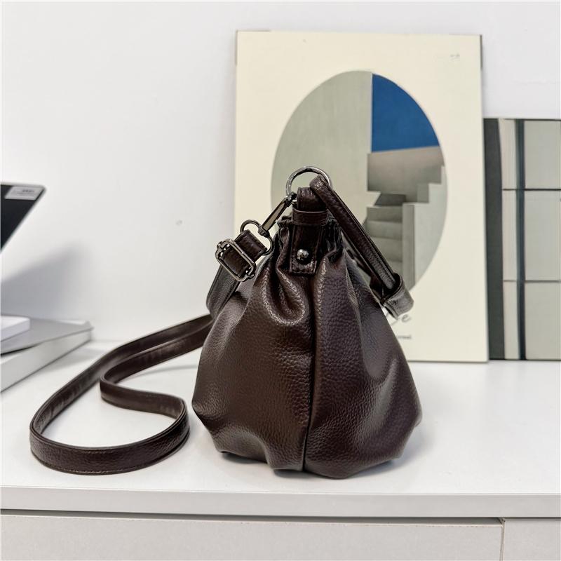 Vintage Ruched Leather Handbag for Women, Soft Multi-pocket Shoulder Crossbody Bag, Casual Large Capacity Hobo Purse for Daily Work Travel
